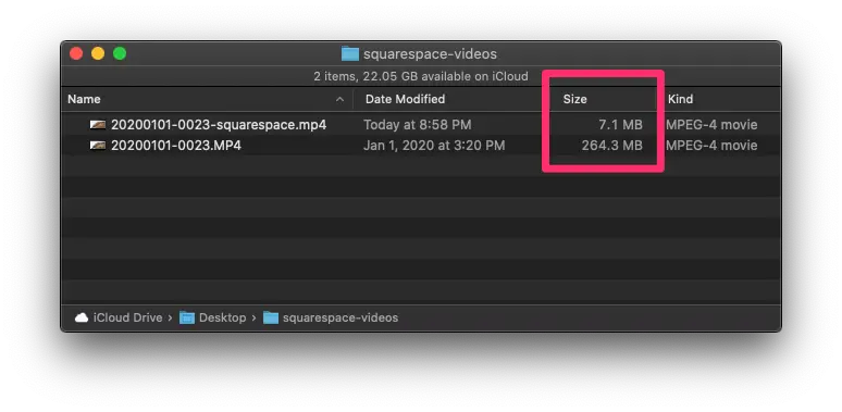 Video Sizes